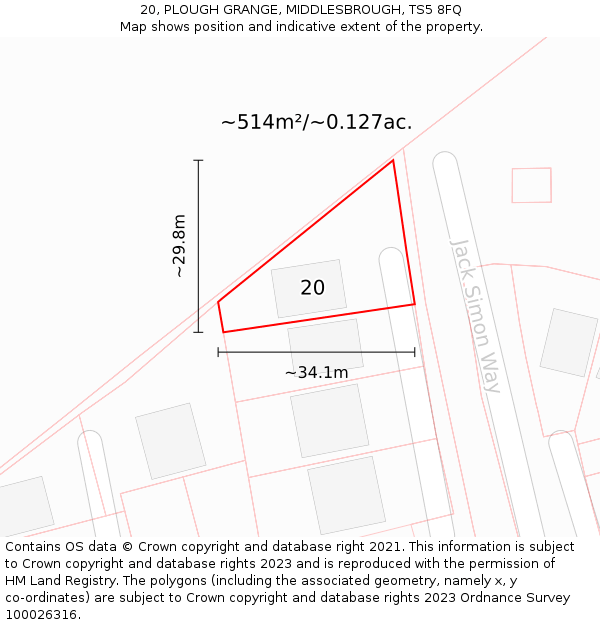 20, PLOUGH GRANGE, MIDDLESBROUGH, TS5 8FQ: Plot and title map
