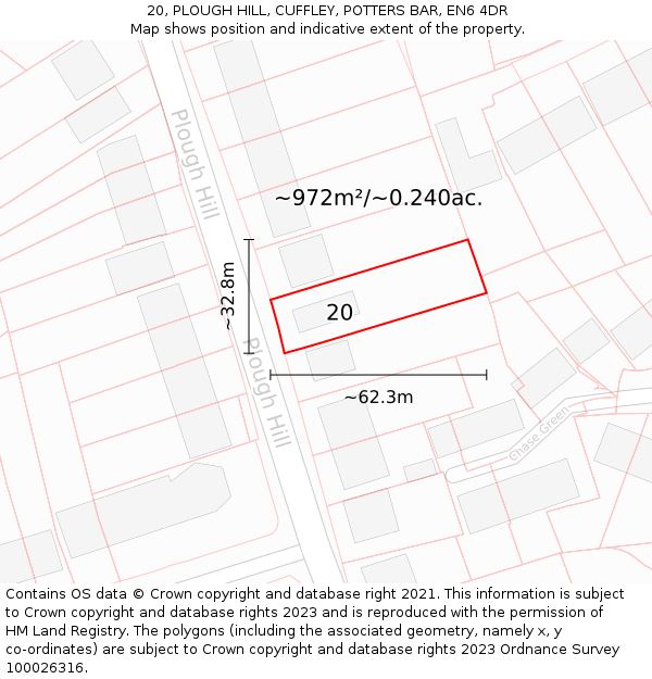 20, PLOUGH HILL, CUFFLEY, POTTERS BAR, EN6 4DR: Plot and title map