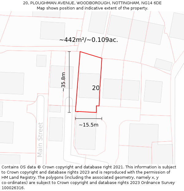 20, PLOUGHMAN AVENUE, WOODBOROUGH, NOTTINGHAM, NG14 6DE: Plot and title map
