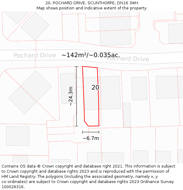 20, POCHARD DRIVE, SCUNTHORPE, DN16 3WH: Plot and title map