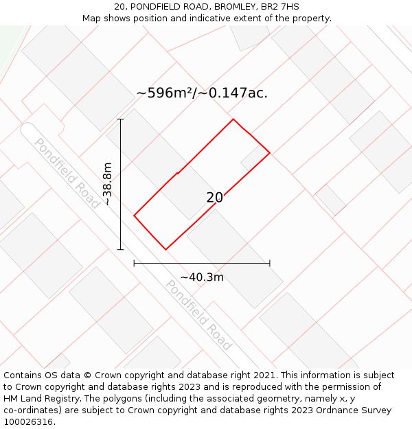 20, PONDFIELD ROAD, BROMLEY, BR2 7HS: Plot and title map