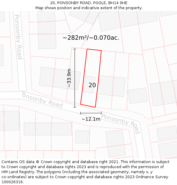 20, PONSONBY ROAD, POOLE, BH14 9HE: Plot and title map