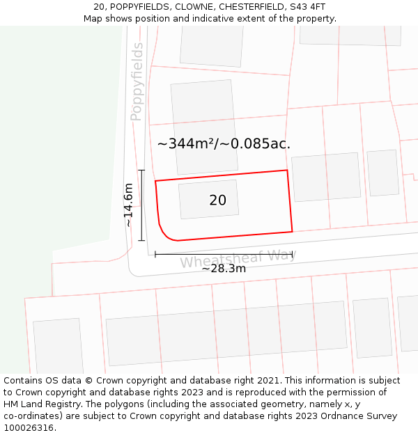 20, POPPYFIELDS, CLOWNE, CHESTERFIELD, S43 4FT: Plot and title map