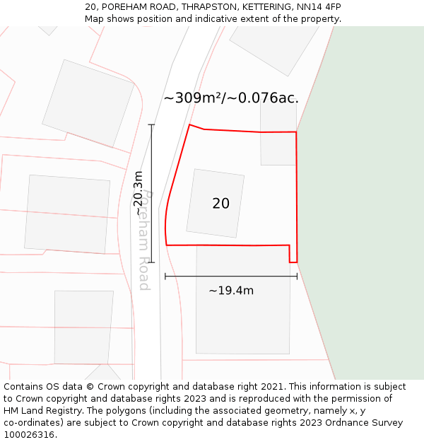 20, POREHAM ROAD, THRAPSTON, KETTERING, NN14 4FP: Plot and title map