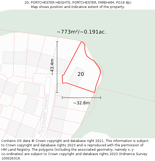 20, PORTCHESTER HEIGHTS, PORTCHESTER, FAREHAM, PO16 8JU: Plot and title map