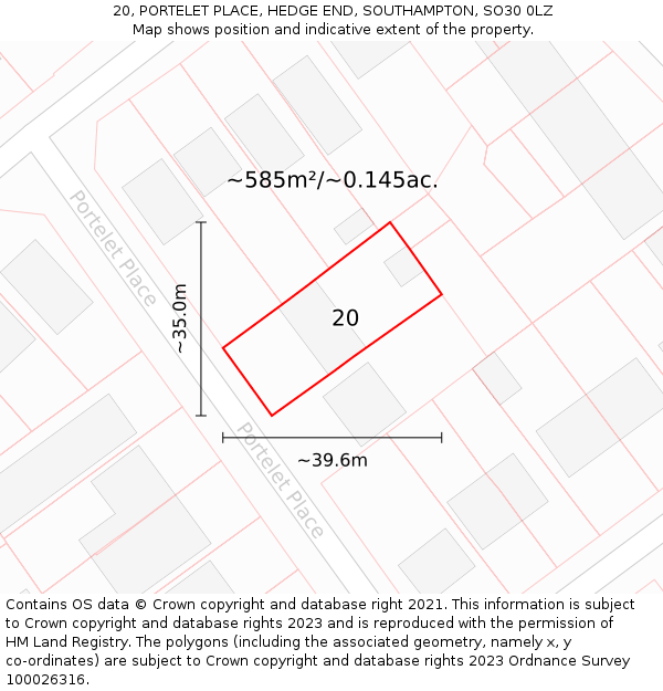 20, PORTELET PLACE, HEDGE END, SOUTHAMPTON, SO30 0LZ: Plot and title map