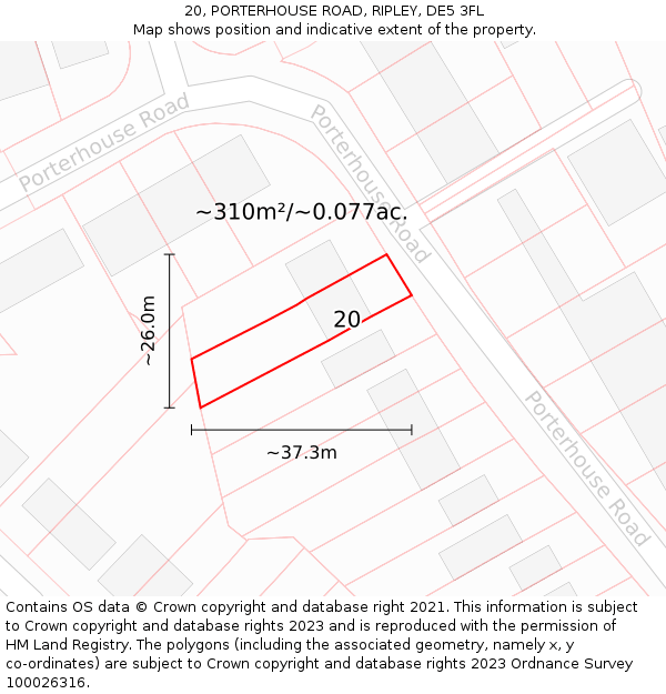 20, PORTERHOUSE ROAD, RIPLEY, DE5 3FL: Plot and title map
