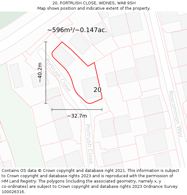 20, PORTRUSH CLOSE, WIDNES, WA8 9SH: Plot and title map