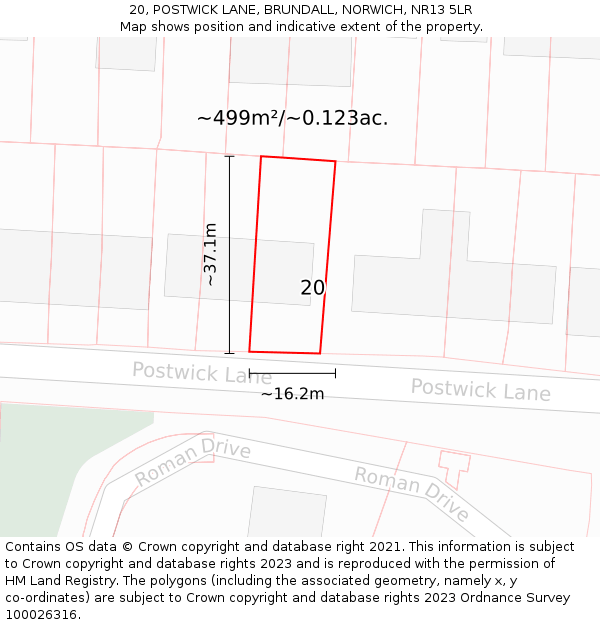 20, POSTWICK LANE, BRUNDALL, NORWICH, NR13 5LR: Plot and title map