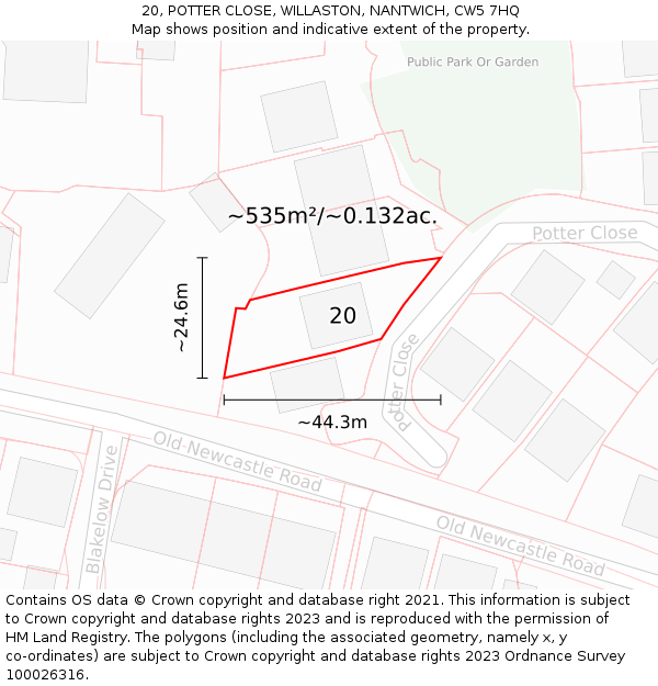 20, POTTER CLOSE, WILLASTON, NANTWICH, CW5 7HQ: Plot and title map