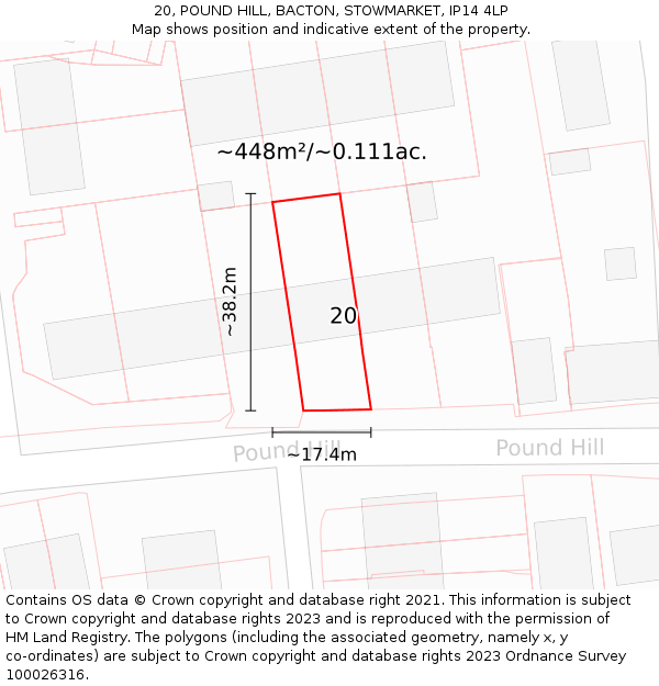 20, POUND HILL, BACTON, STOWMARKET, IP14 4LP: Plot and title map