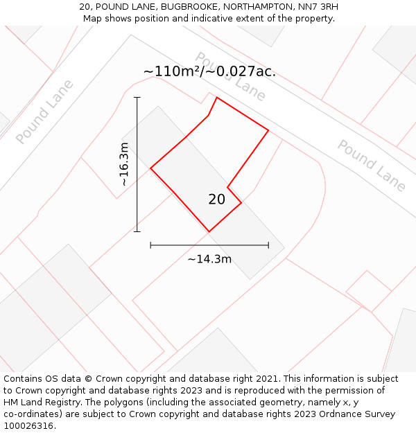 20, POUND LANE, BUGBROOKE, NORTHAMPTON, NN7 3RH: Plot and title map