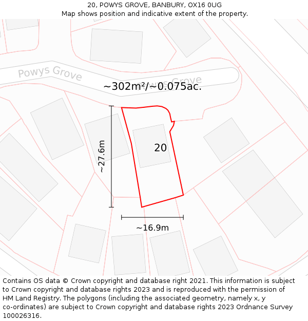 20, POWYS GROVE, BANBURY, OX16 0UG: Plot and title map