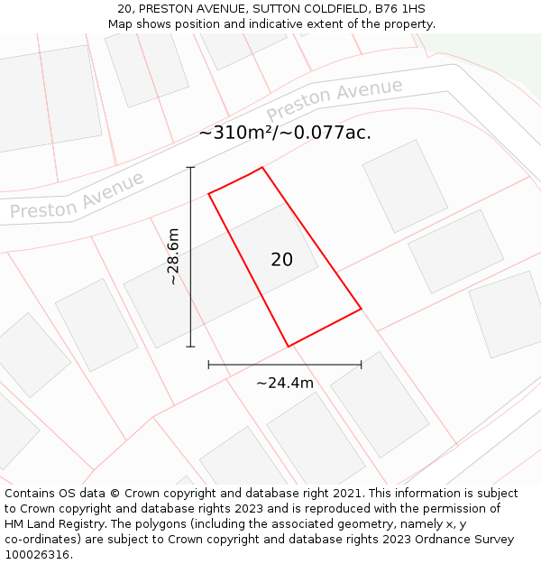 20, PRESTON AVENUE, SUTTON COLDFIELD, B76 1HS: Plot and title map
