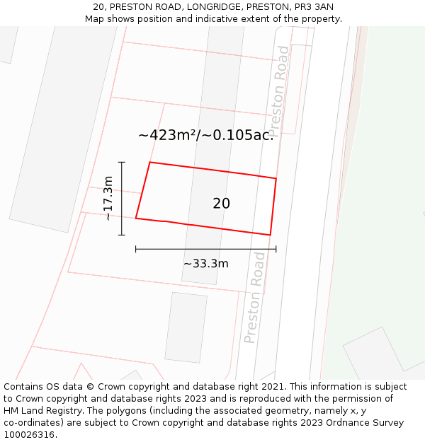 20, PRESTON ROAD, LONGRIDGE, PRESTON, PR3 3AN: Plot and title map