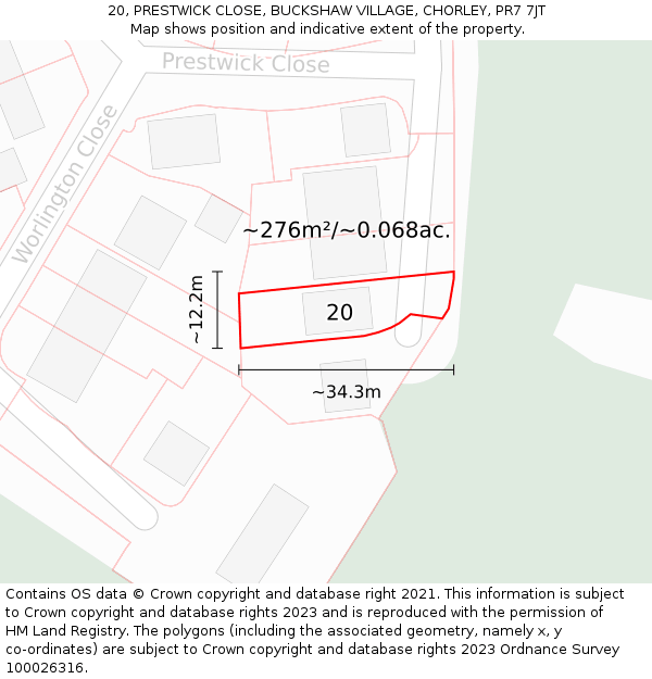 20, PRESTWICK CLOSE, BUCKSHAW VILLAGE, CHORLEY, PR7 7JT: Plot and title map