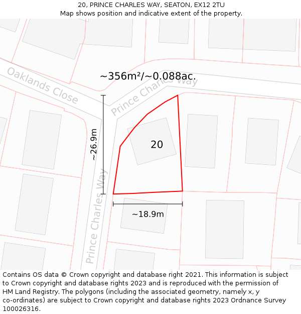 20, PRINCE CHARLES WAY, SEATON, EX12 2TU: Plot and title map