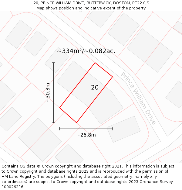 20, PRINCE WILLIAM DRIVE, BUTTERWICK, BOSTON, PE22 0JS: Plot and title map