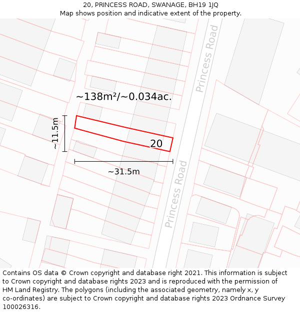 20, PRINCESS ROAD, SWANAGE, BH19 1JQ: Plot and title map