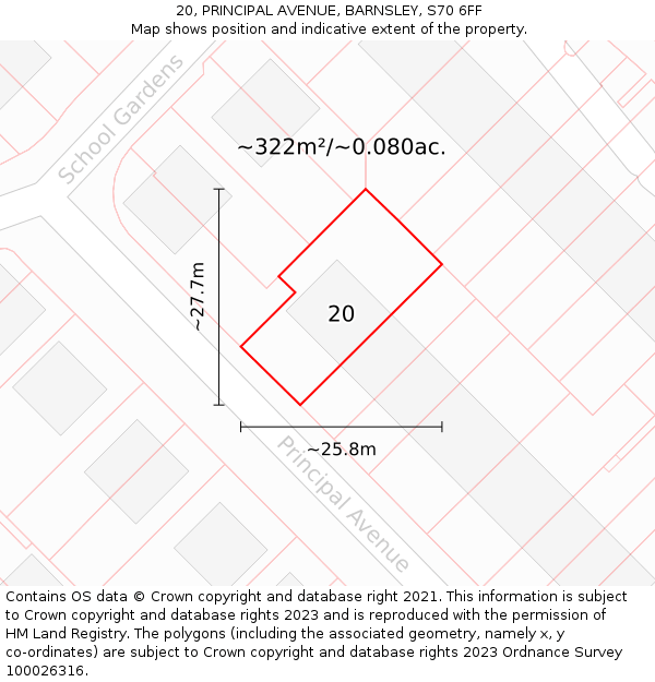 20, PRINCIPAL AVENUE, BARNSLEY, S70 6FF: Plot and title map