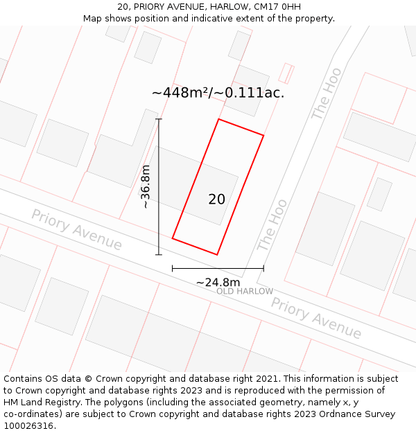 20, PRIORY AVENUE, HARLOW, CM17 0HH: Plot and title map