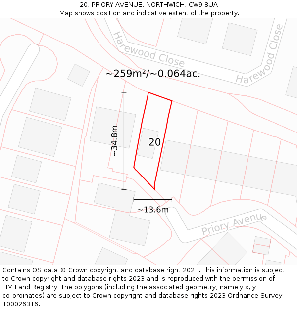20, PRIORY AVENUE, NORTHWICH, CW9 8UA: Plot and title map