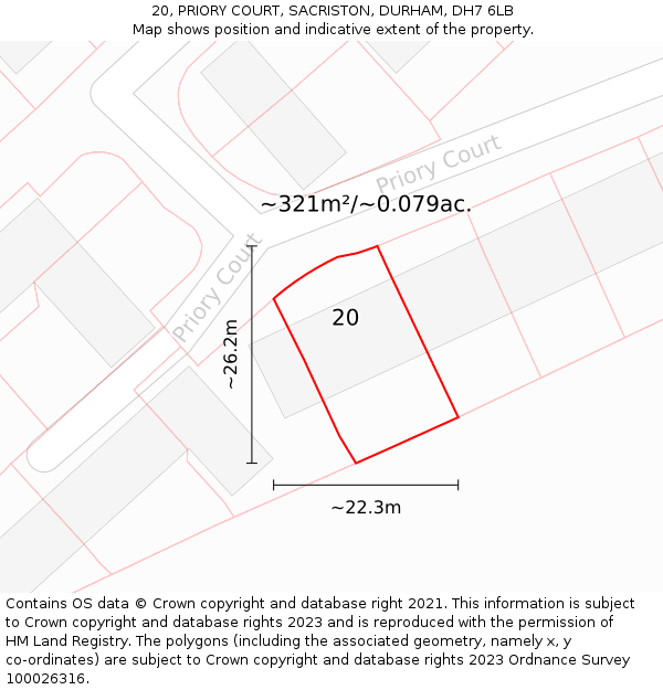 20, PRIORY COURT, SACRISTON, DURHAM, DH7 6LB: Plot and title map