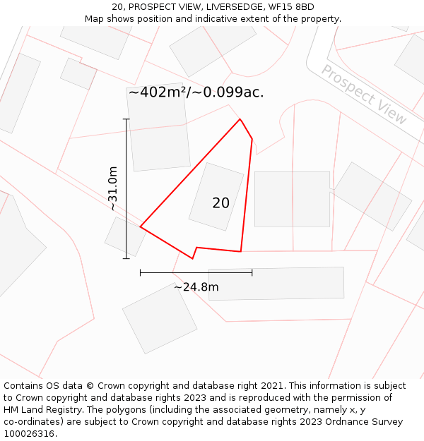 20, PROSPECT VIEW, LIVERSEDGE, WF15 8BD: Plot and title map
