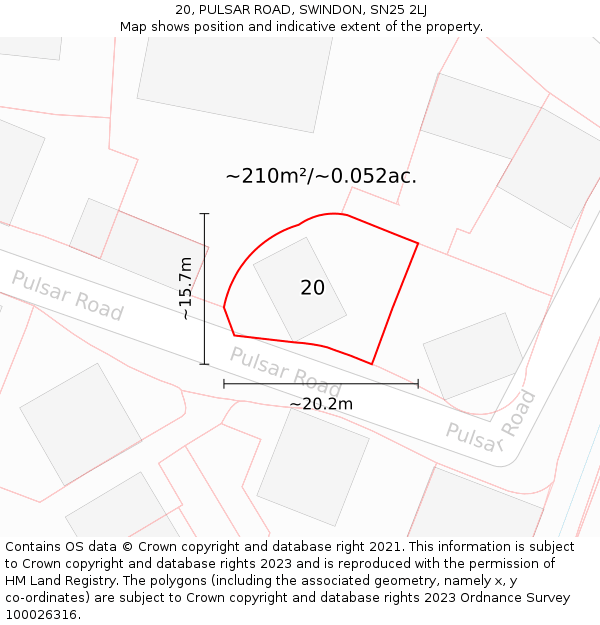 20, PULSAR ROAD, SWINDON, SN25 2LJ: Plot and title map