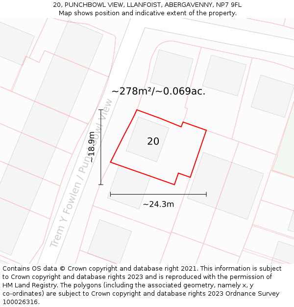 20, PUNCHBOWL VIEW, LLANFOIST, ABERGAVENNY, NP7 9FL: Plot and title map