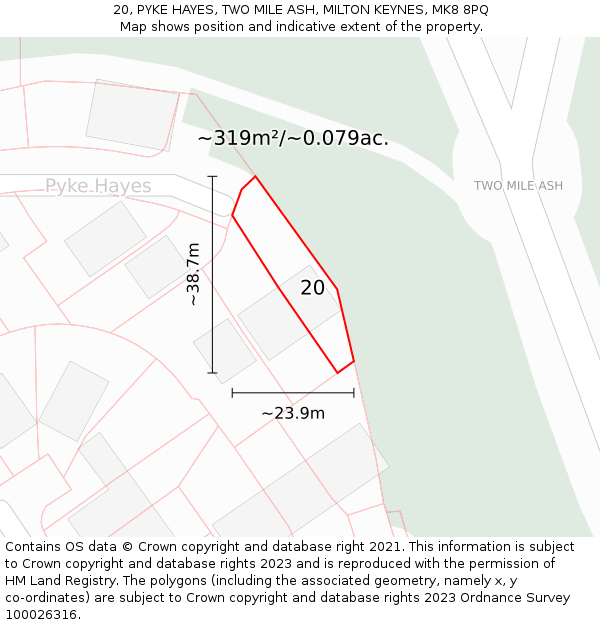 20, PYKE HAYES, TWO MILE ASH, MILTON KEYNES, MK8 8PQ: Plot and title map