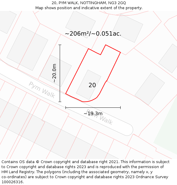 20, PYM WALK, NOTTINGHAM, NG3 2GQ: Plot and title map