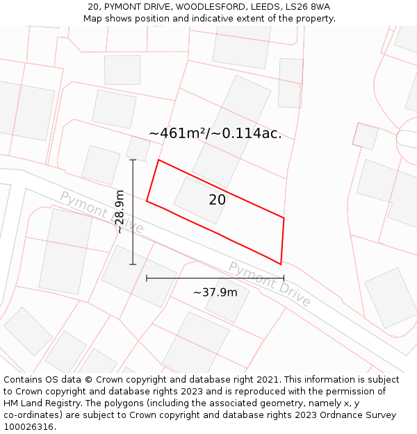 20, PYMONT DRIVE, WOODLESFORD, LEEDS, LS26 8WA: Plot and title map
