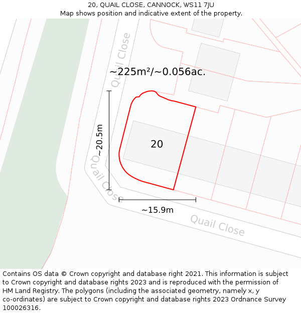 20, QUAIL CLOSE, CANNOCK, WS11 7JU: Plot and title map