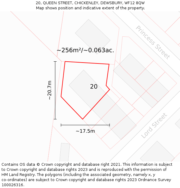 20, QUEEN STREET, CHICKENLEY, DEWSBURY, WF12 8QW: Plot and title map
