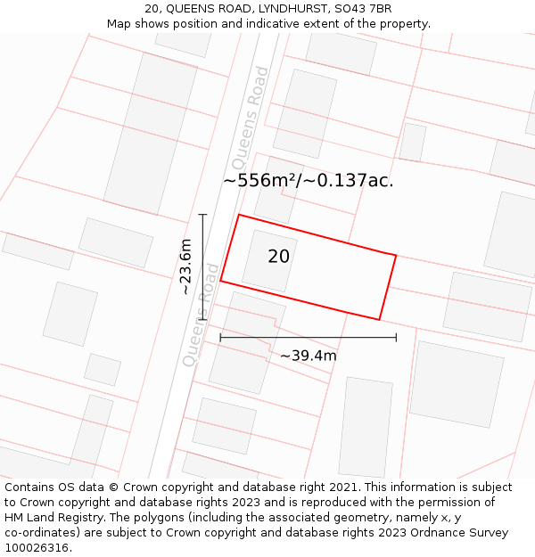 20, QUEENS ROAD, LYNDHURST, SO43 7BR: Plot and title map