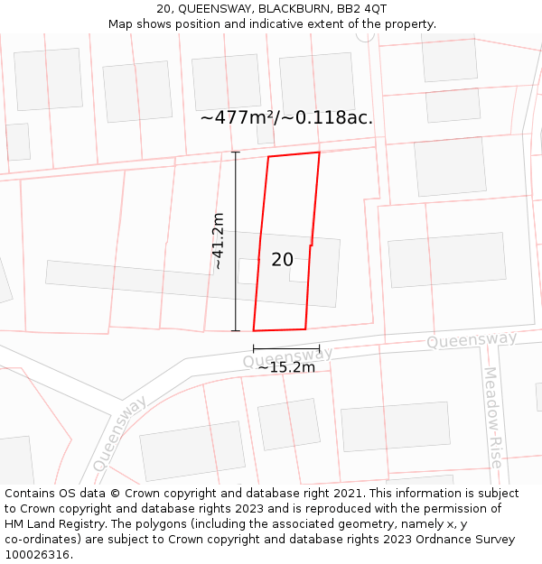 20, QUEENSWAY, BLACKBURN, BB2 4QT: Plot and title map