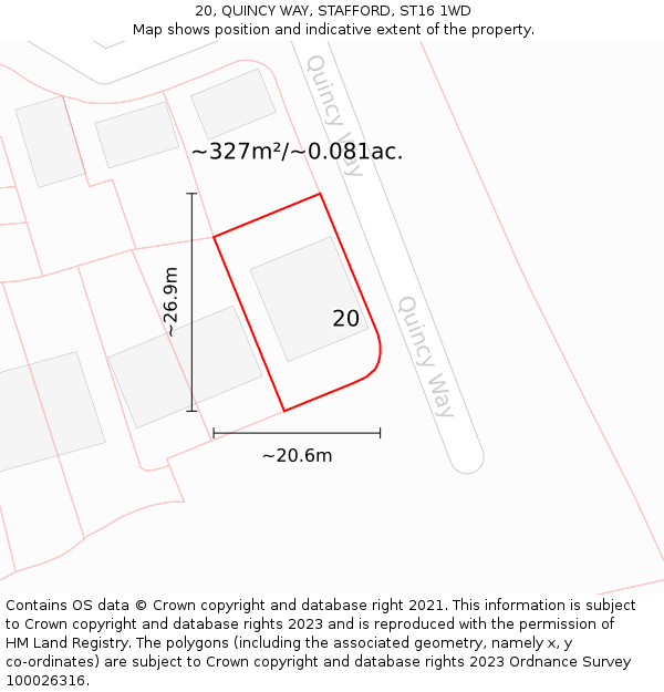 20, QUINCY WAY, STAFFORD, ST16 1WD: Plot and title map