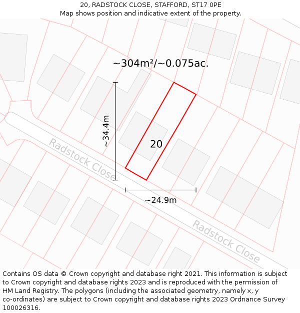 20, RADSTOCK CLOSE, STAFFORD, ST17 0PE: Plot and title map