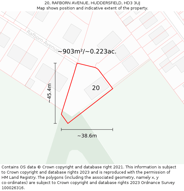 20, RAFBORN AVENUE, HUDDERSFIELD, HD3 3UJ: Plot and title map
