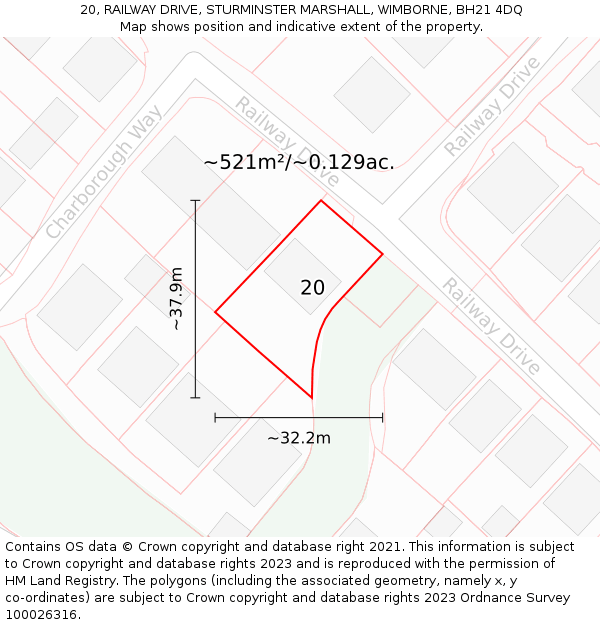 20, RAILWAY DRIVE, STURMINSTER MARSHALL, WIMBORNE, BH21 4DQ: Plot and title map