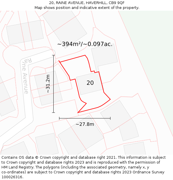 20, RAINE AVENUE, HAVERHILL, CB9 9QF: Plot and title map