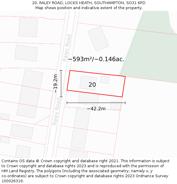20, RALEY ROAD, LOCKS HEATH, SOUTHAMPTON, SO31 6PD: Plot and title map