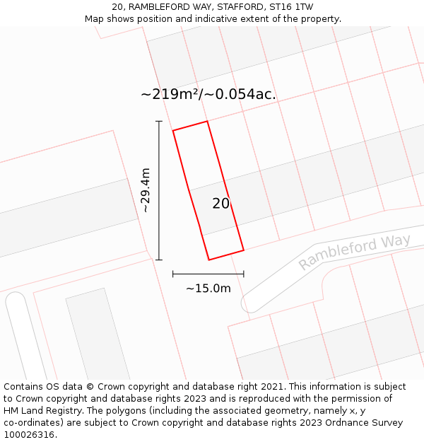 20, RAMBLEFORD WAY, STAFFORD, ST16 1TW: Plot and title map