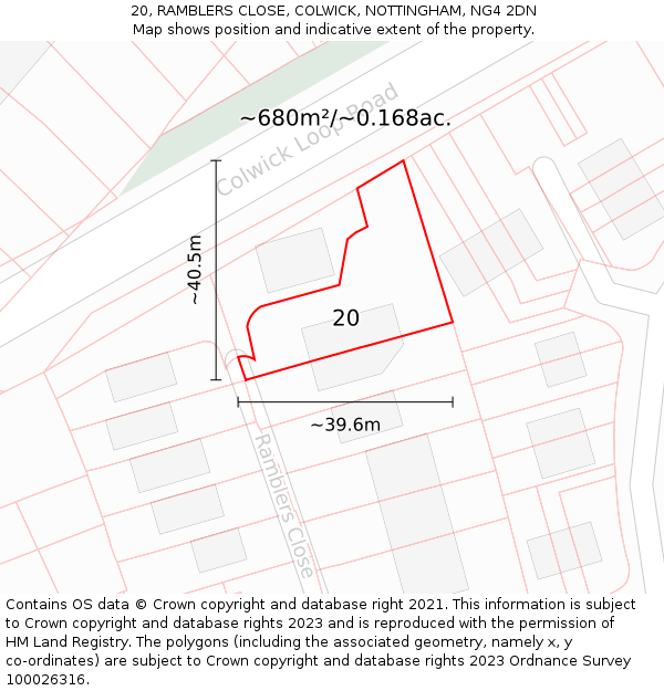 20, RAMBLERS CLOSE, COLWICK, NOTTINGHAM, NG4 2DN: Plot and title map