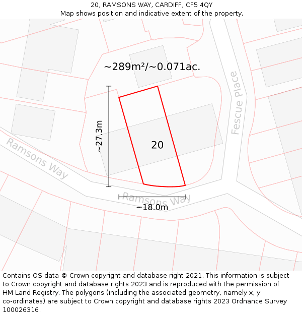 20, RAMSONS WAY, CARDIFF, CF5 4QY: Plot and title map