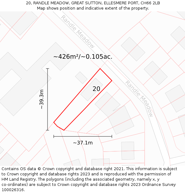 20, RANDLE MEADOW, GREAT SUTTON, ELLESMERE PORT, CH66 2LB: Plot and title map