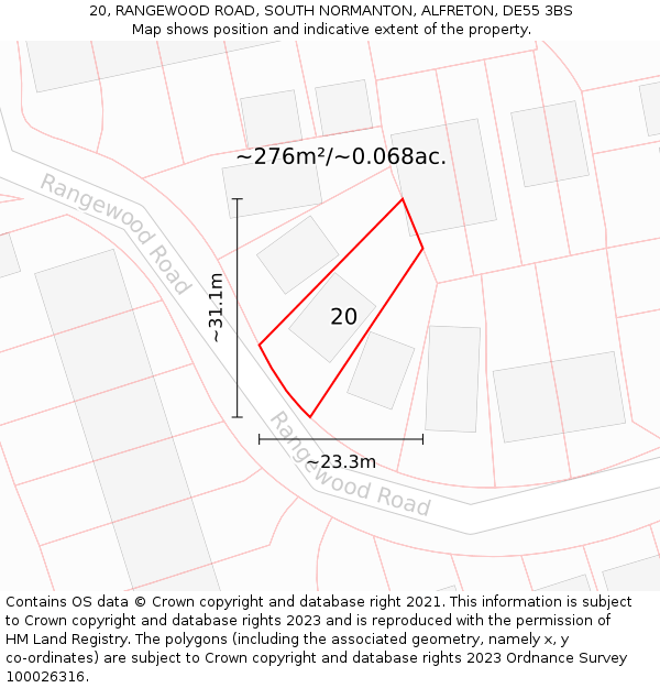 20, RANGEWOOD ROAD, SOUTH NORMANTON, ALFRETON, DE55 3BS: Plot and title map