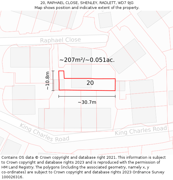 20, RAPHAEL CLOSE, SHENLEY, RADLETT, WD7 9JG: Plot and title map