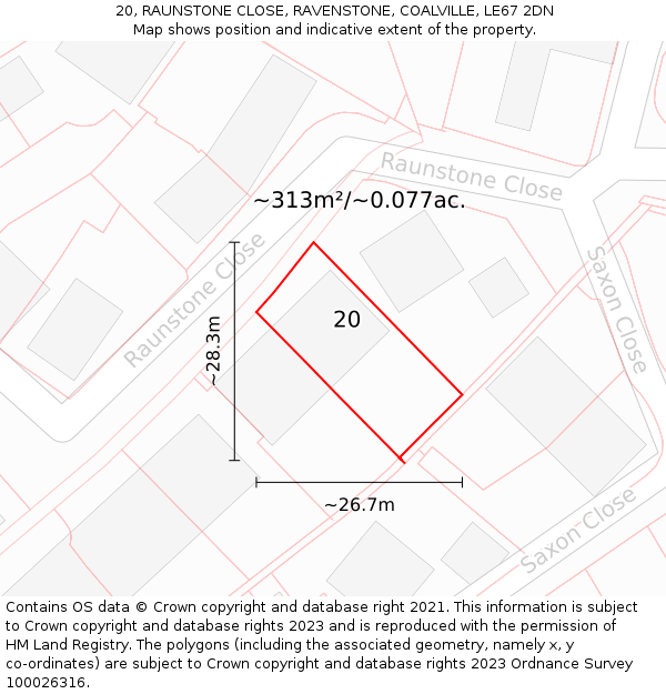 20, RAUNSTONE CLOSE, RAVENSTONE, COALVILLE, LE67 2DN: Plot and title map